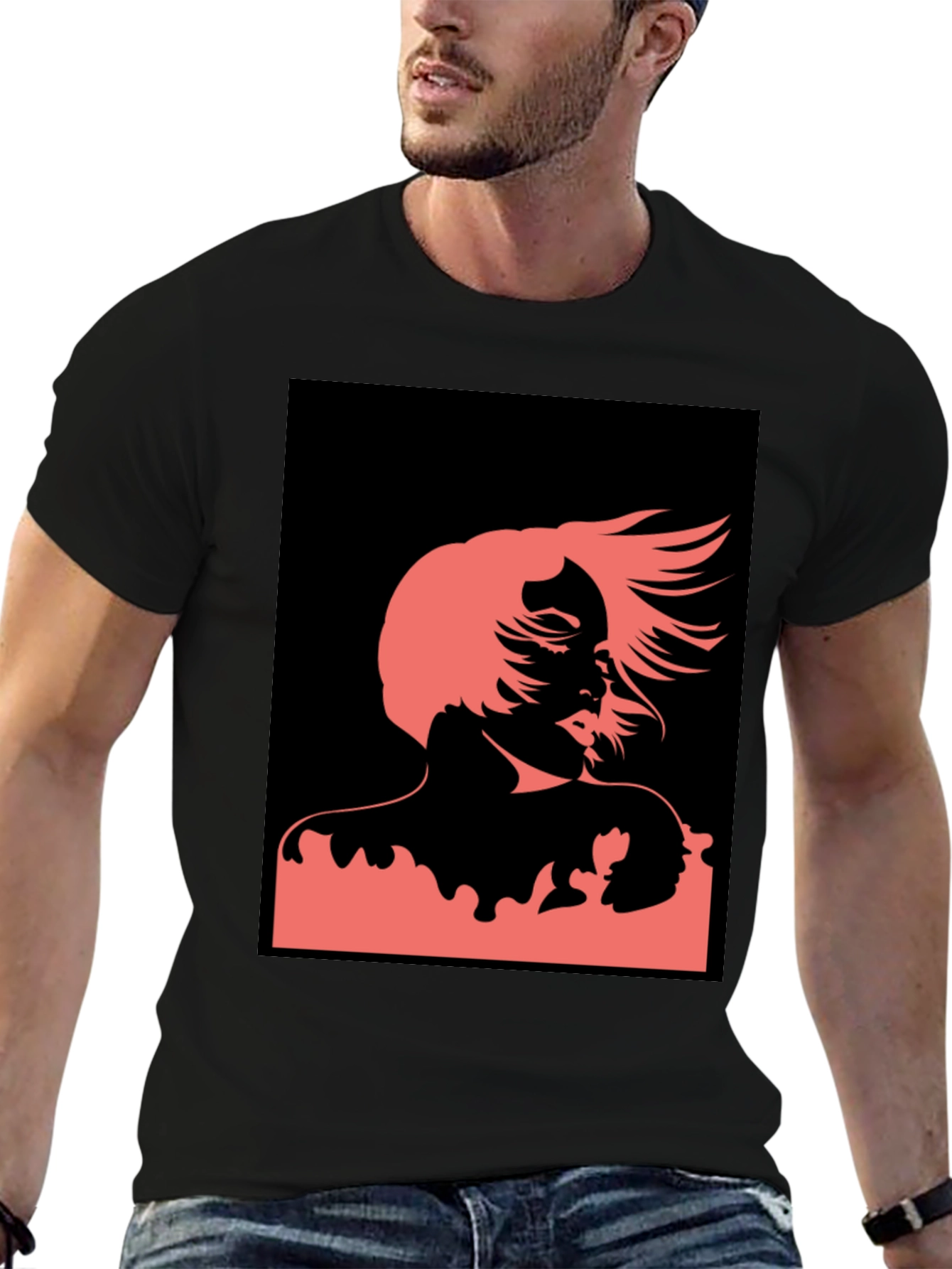 Black Abstract Woman Graphic Black T-Shirt view 6