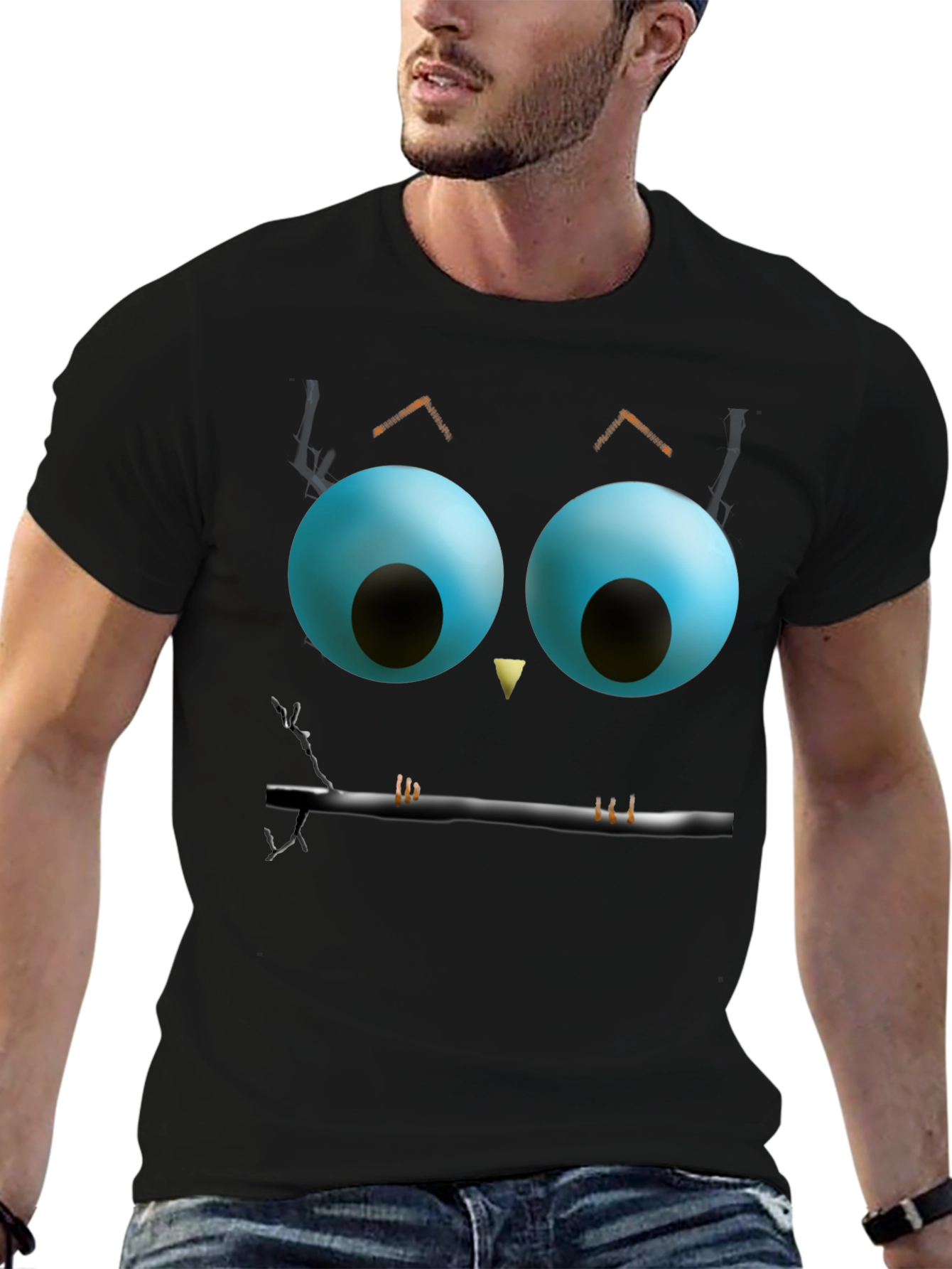 Black Whimsical Owl Face Graphic Tee - Black view 6