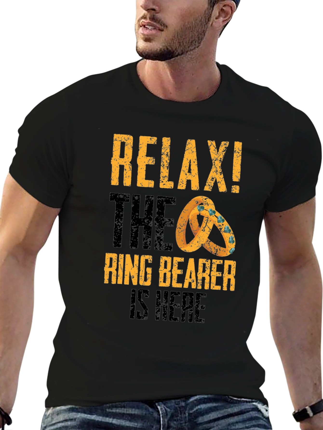 Black Relax! The Ring Bearer Is Here Graphic T-Shirt view 6