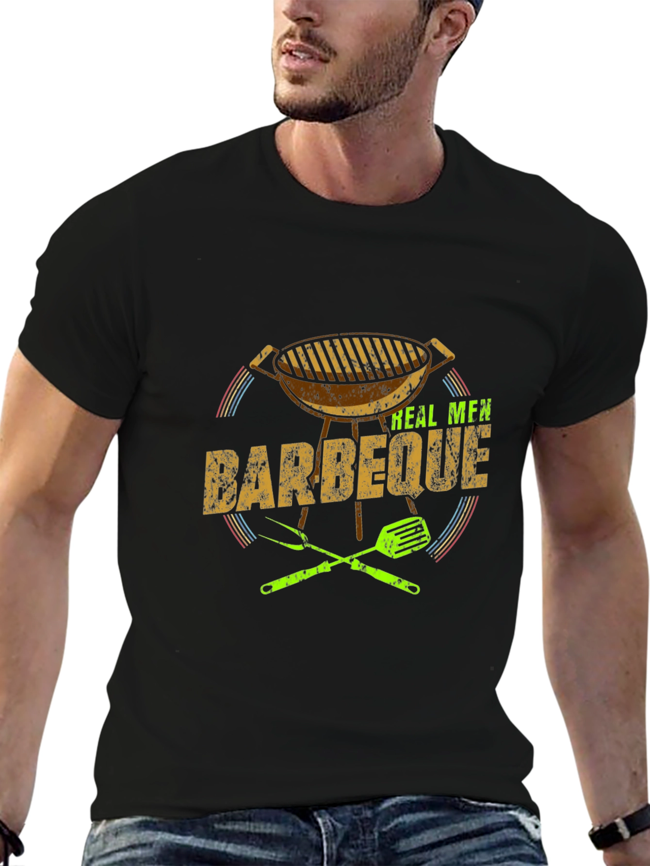 Black Real Men Barbeque T-Shirt view 6