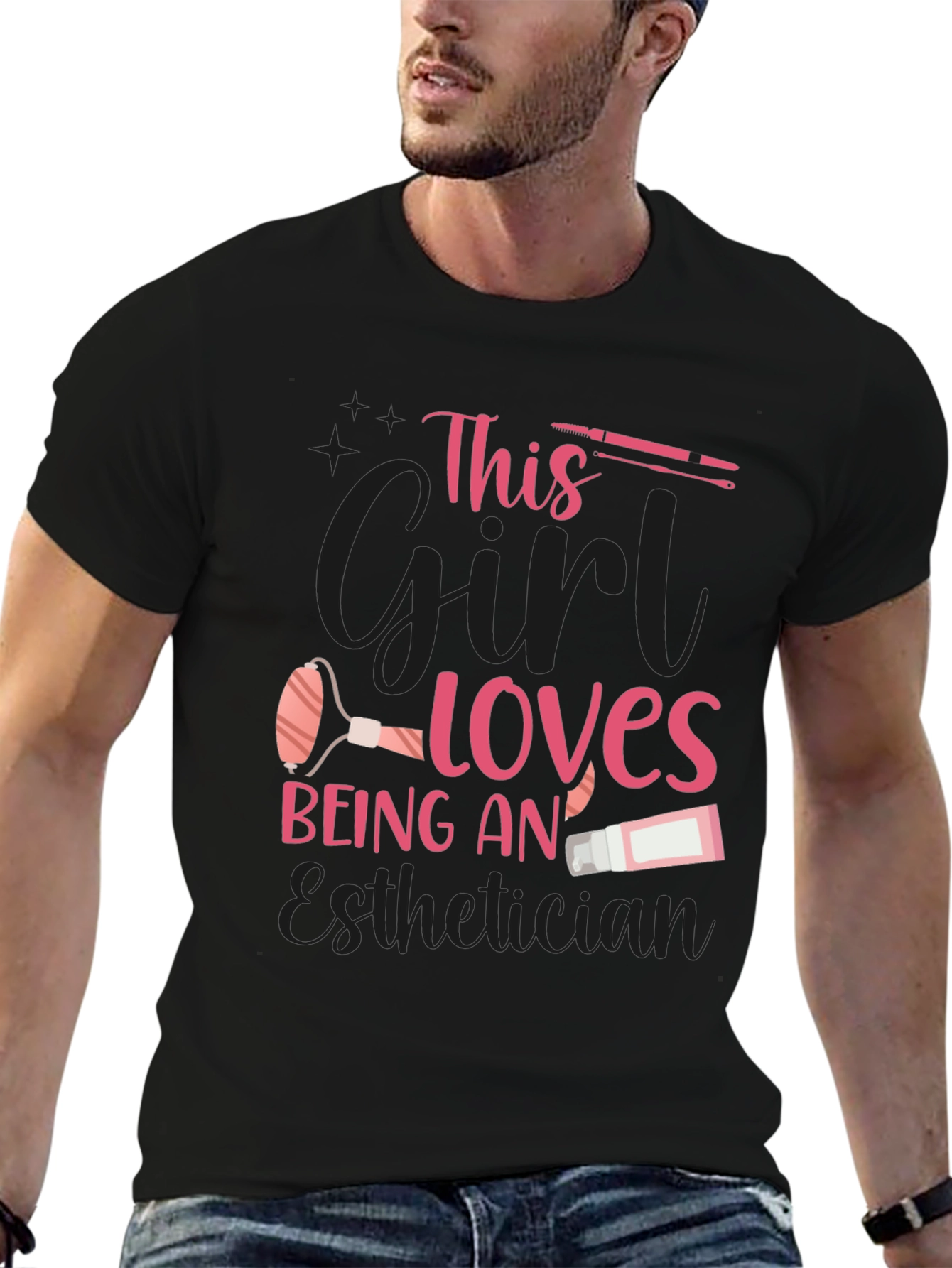 Black Esthetician T-Shirt: "This Girl Loves Being An Esthetician" view 6