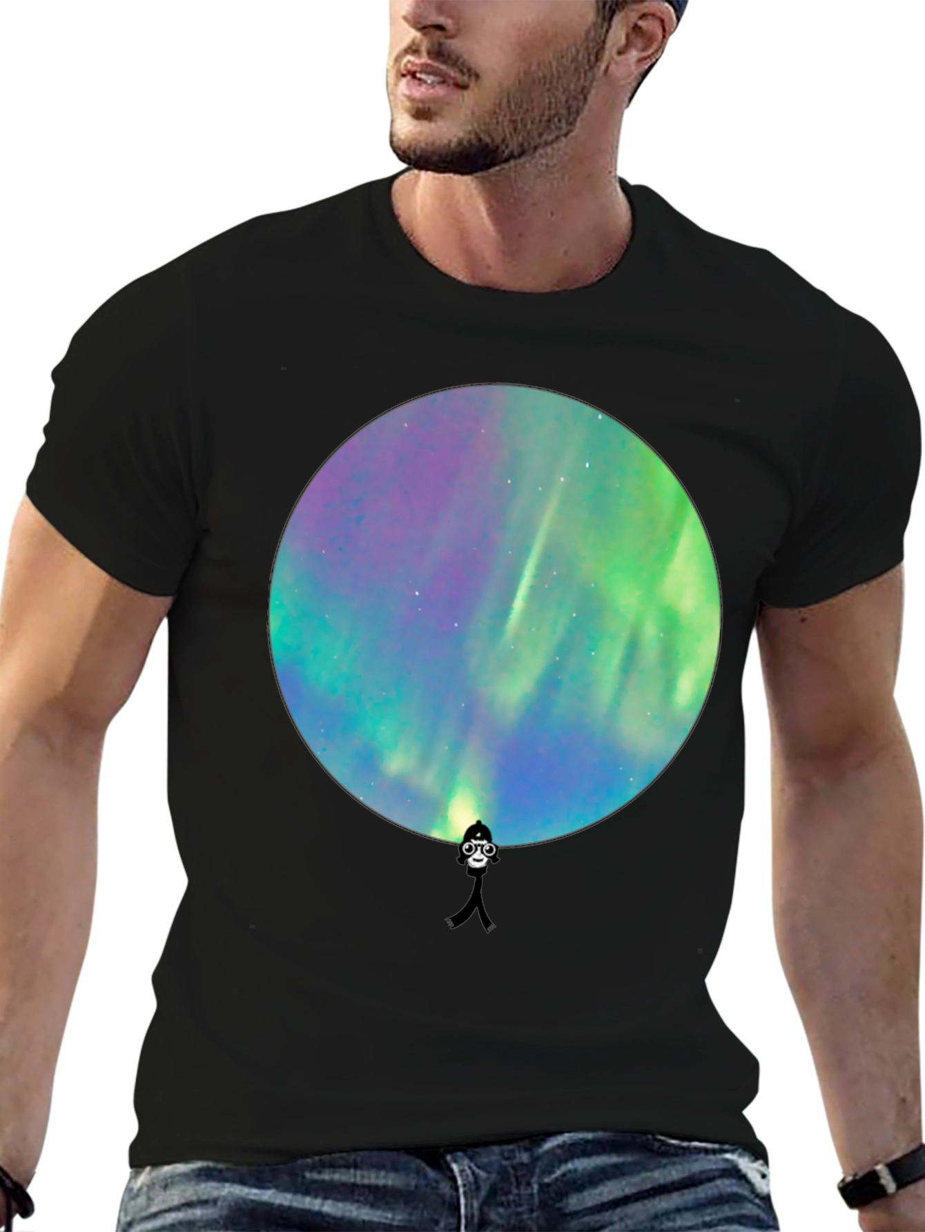 Black Aurora Borealis Silhouette Graphic T-Shirt view 6
