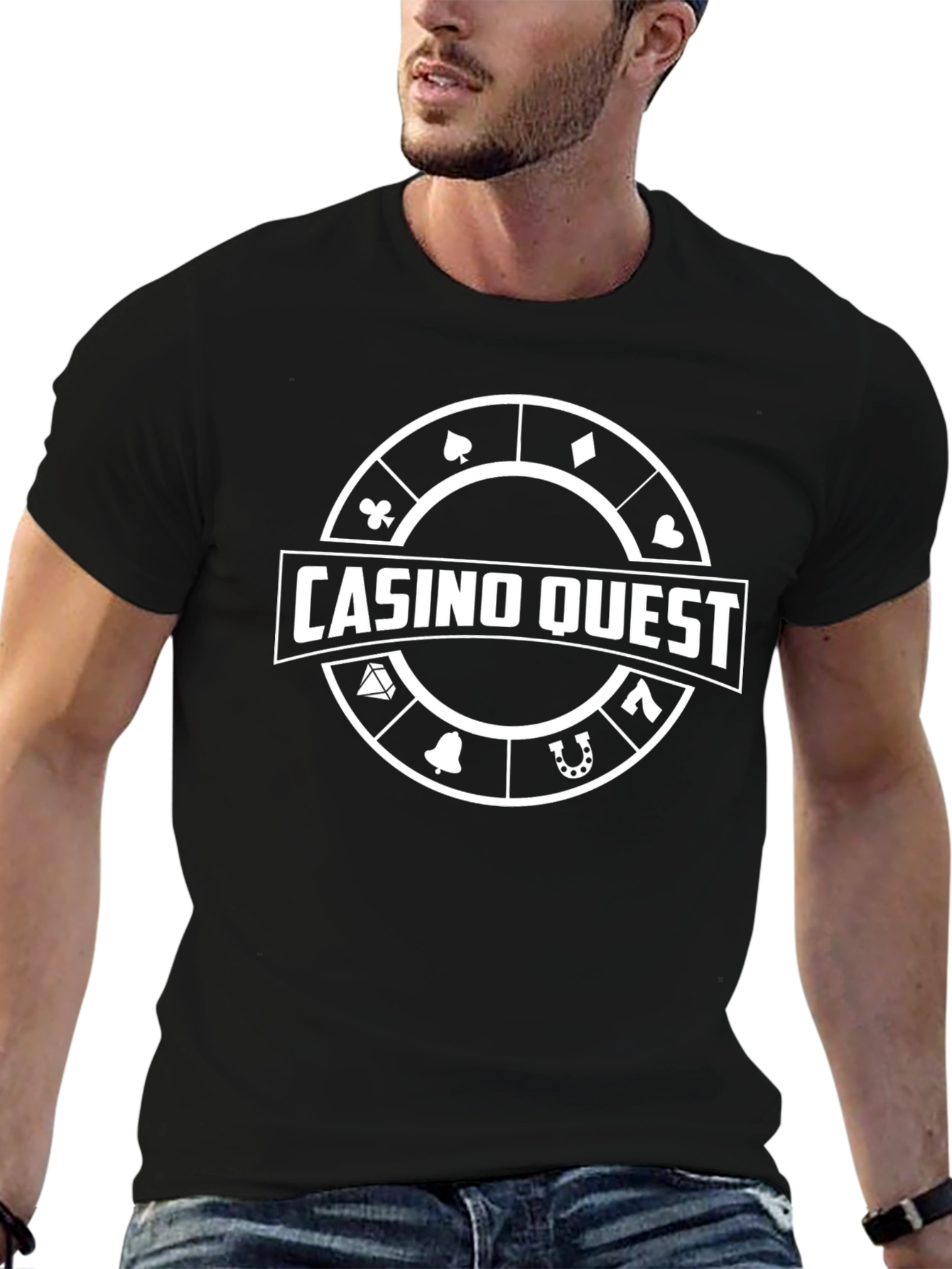 Black Casino Quest Graphic Tee - Black Cotton T-Shirt view 6
