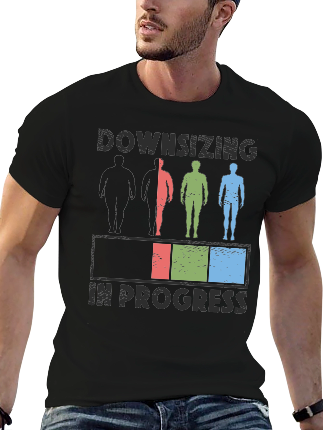 Black Downsizing In Progress T-Shirt - Weight Loss Humor view 6