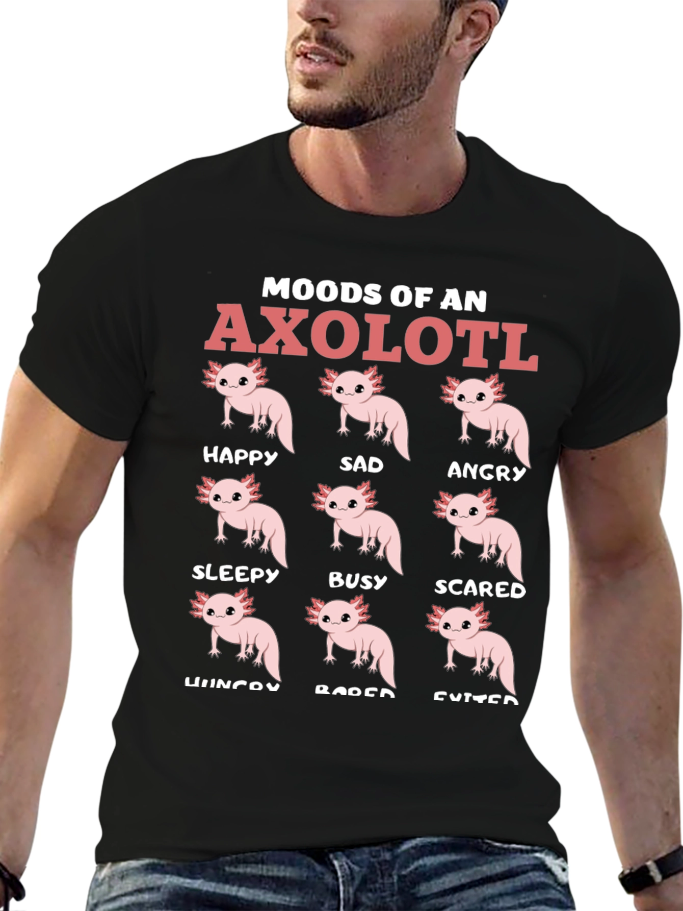 Black Axolotl Moods Funny Graphic Tee view 6