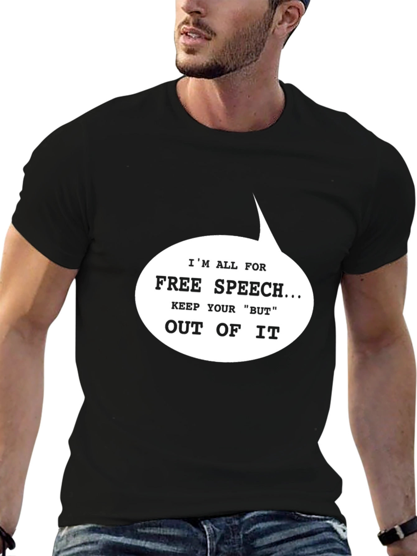 Black Free Speech Graphic T-Shirt - Black Cotton Tee view 6