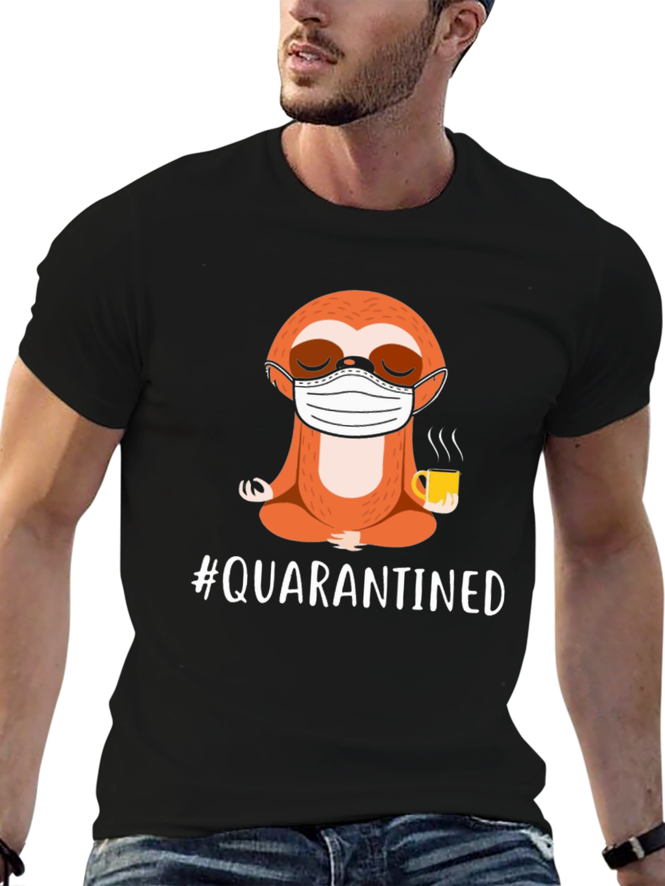 Black Quarantined Sloth T-Shirt - Black view 6