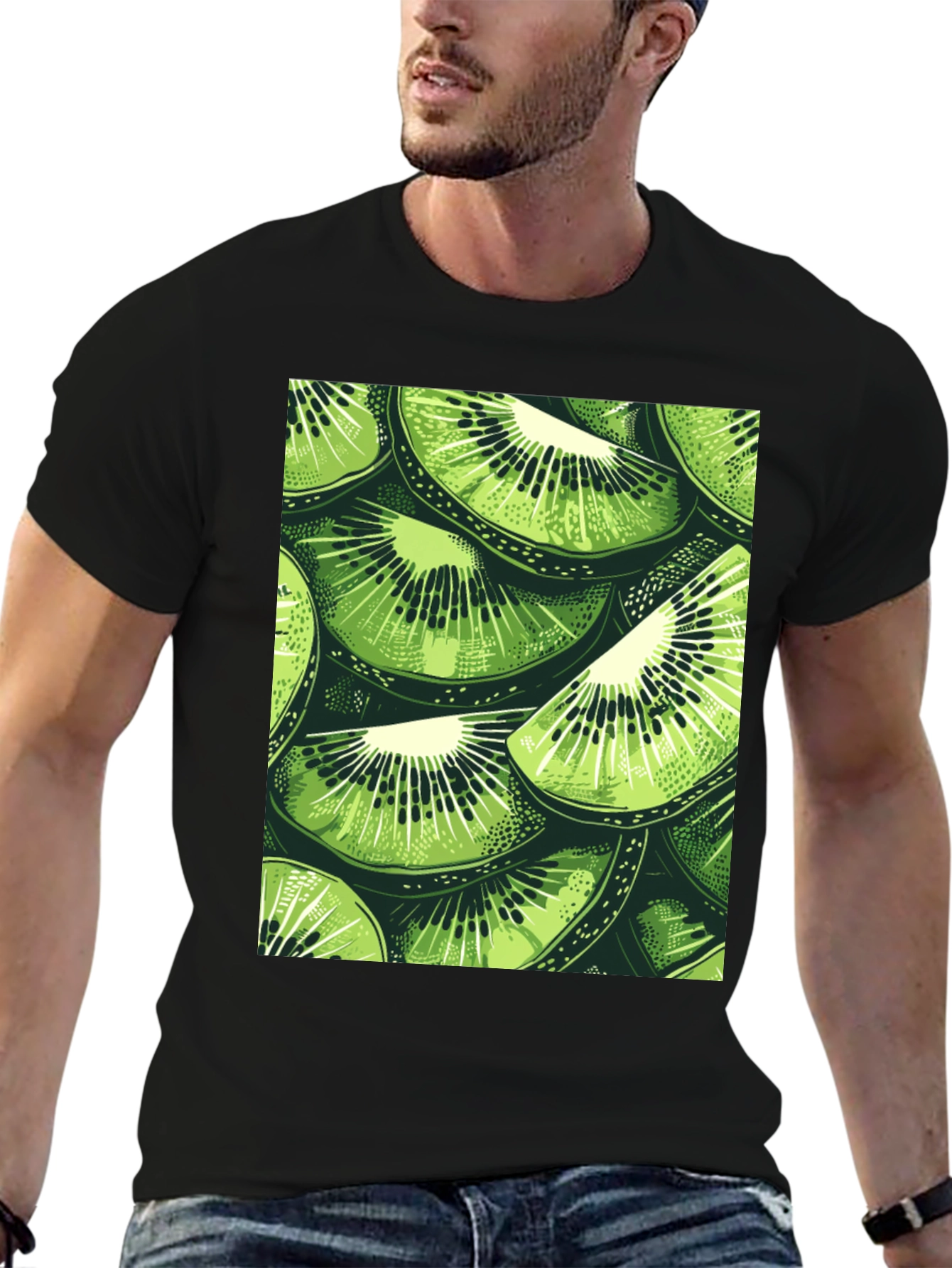 Black Kiwi Slice Print Tee - Fresh Summer Style! view 6