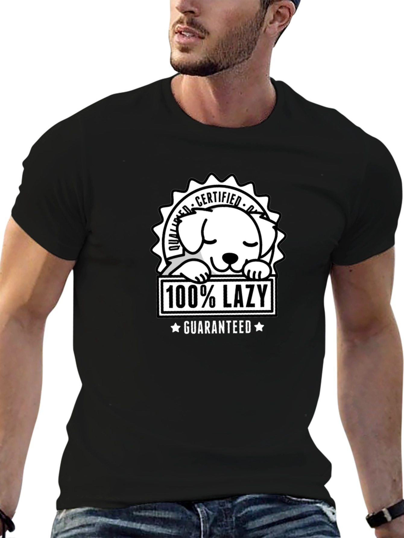 Black 100% Lazy Certified Dog T-Shirt view 6