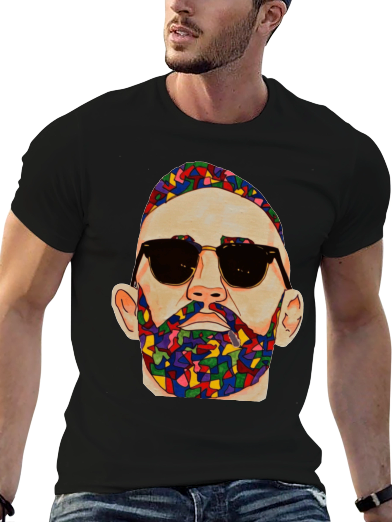 Black Unique Mosaic Man Graphic Print T-Shirt view 6