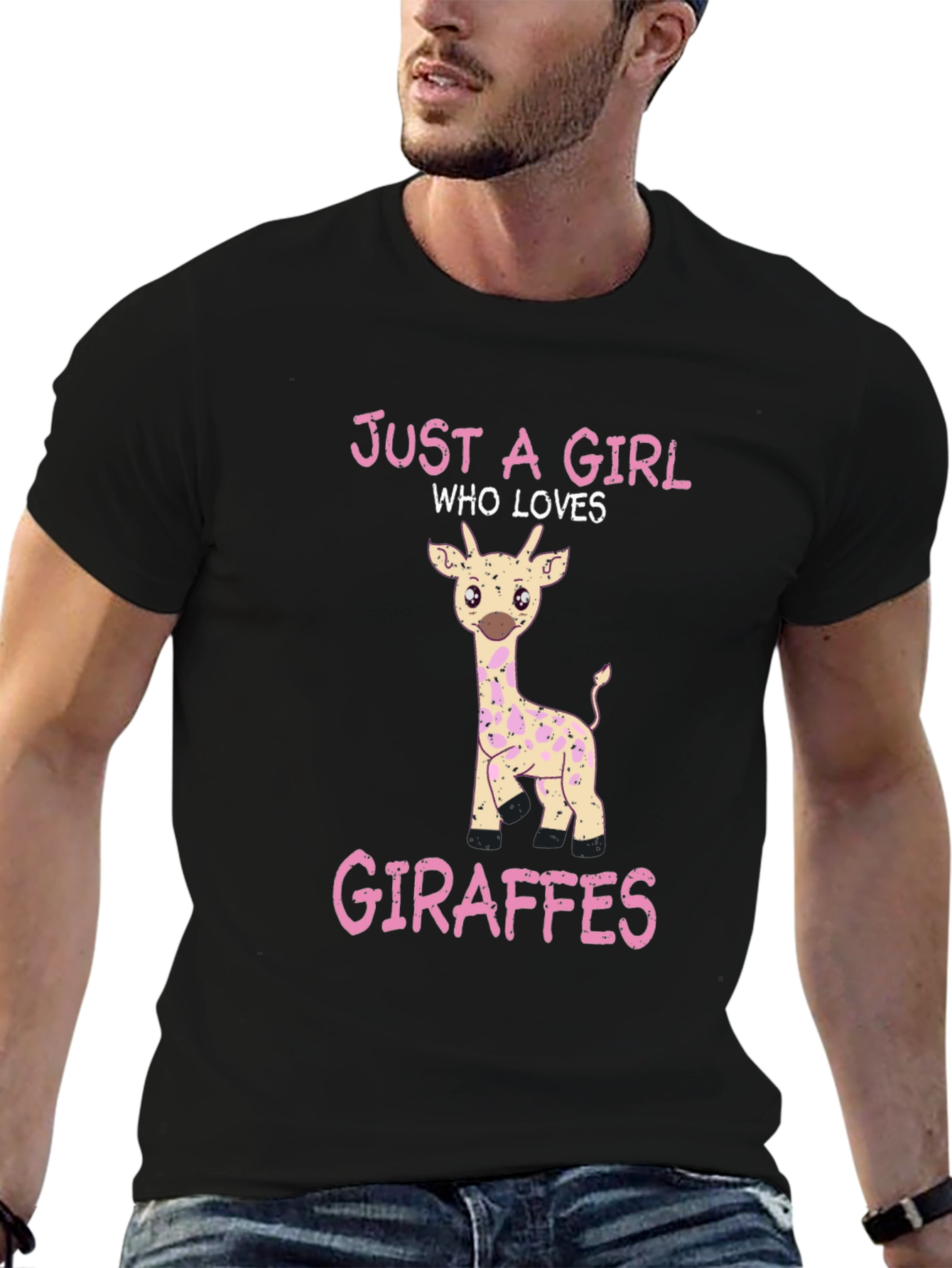 Black Just a Girl Who Loves Giraffes T-Shirt view 6
