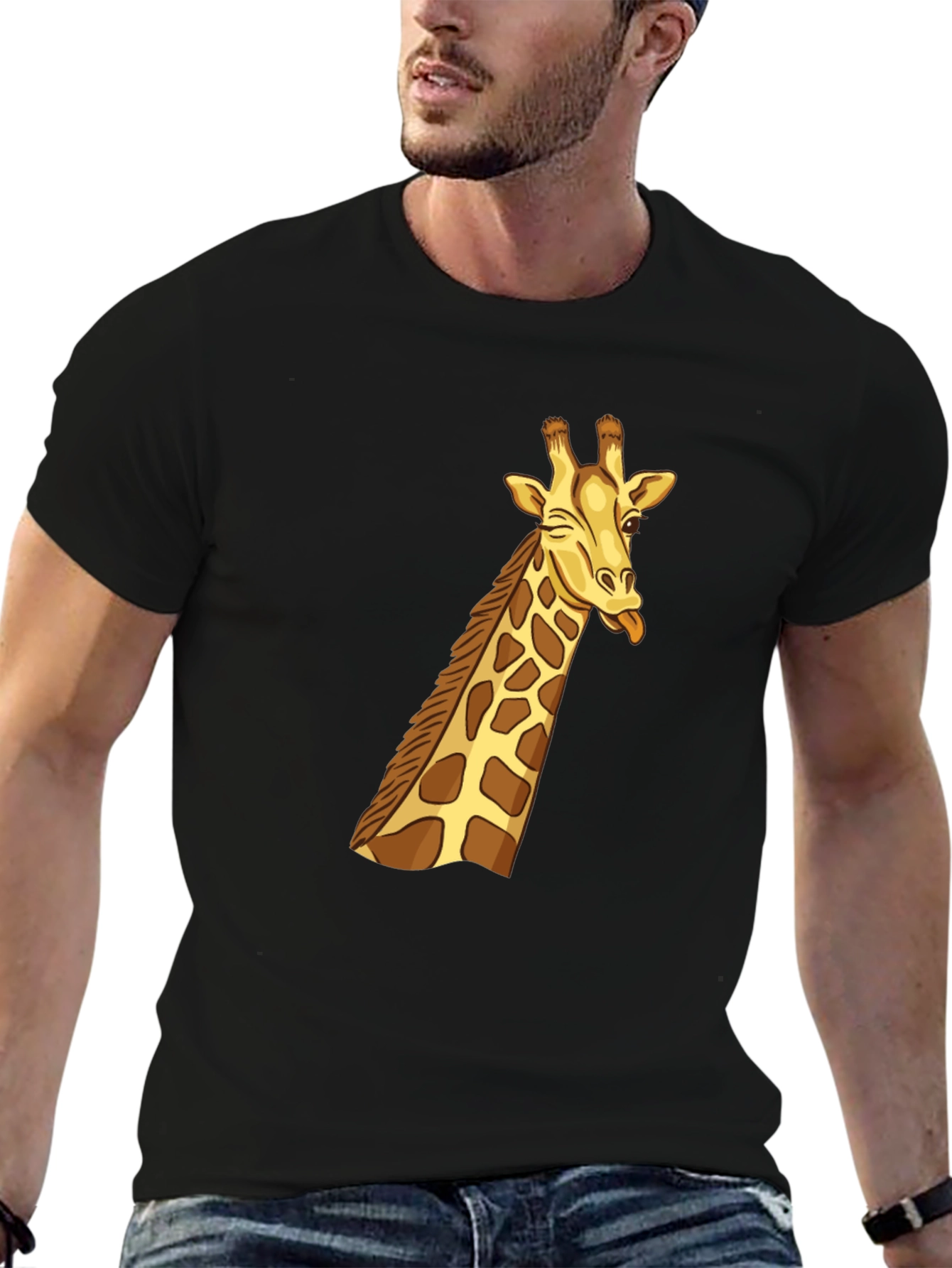 Black Black Giraffe Graphic Tee - Novelty Cartoon T-Shirt view 6