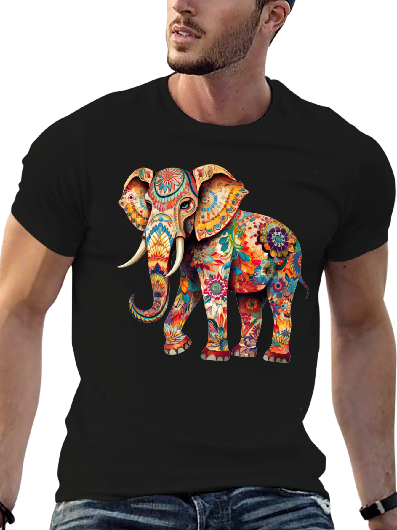 Black Floral Elephant Graphic Tee - Trendy Black T-Shirt view 6