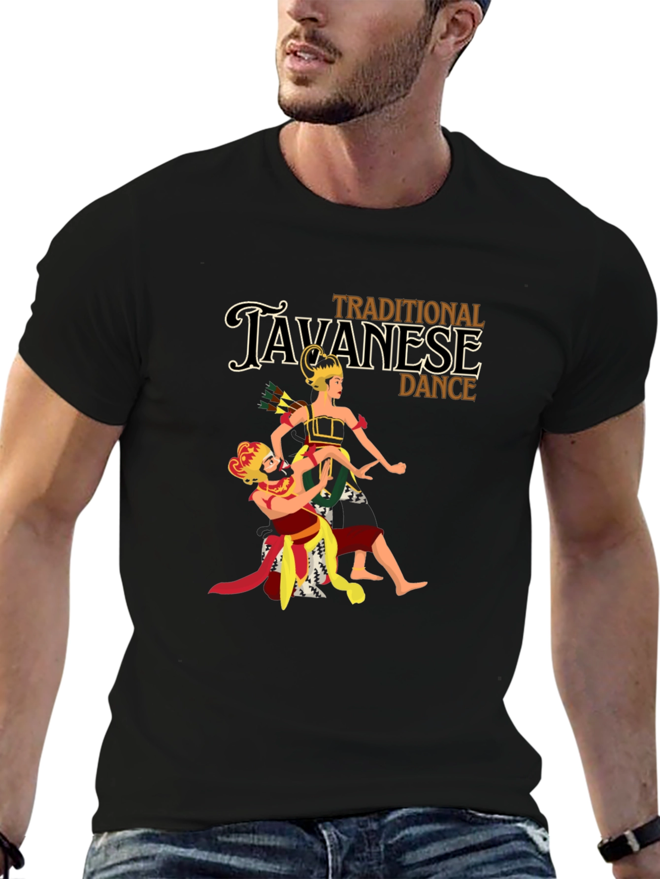 Black Javanese Dance Graphic Tee - Black Cotton Blend T-Shirt view 6
