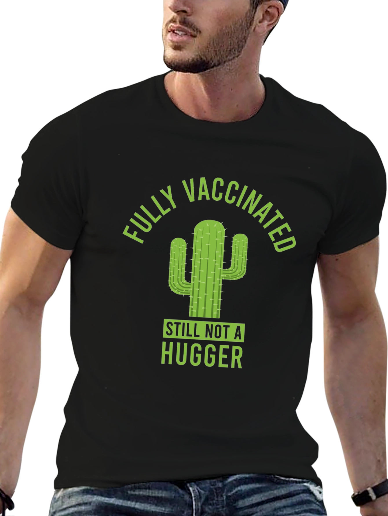 Black Fully Vaccinated Cactus Graphic T-Shirt view 6
