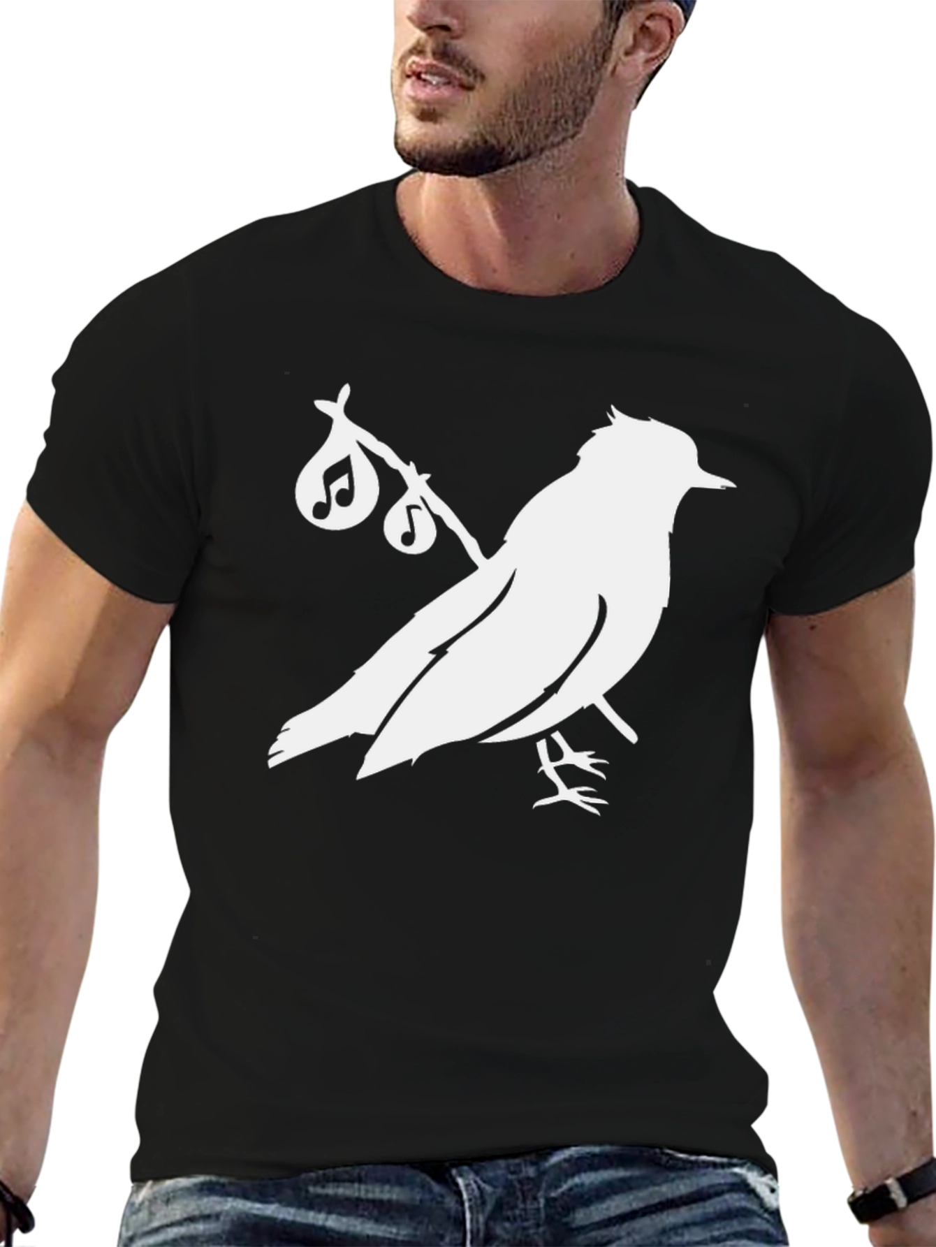 Black Black T-Shirt with Bird and Music Note Graphic view 6
