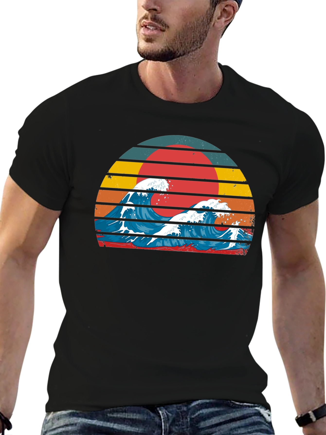 Black Retro Wave Graphic Tee - Vintage Style T-Shirt view 6