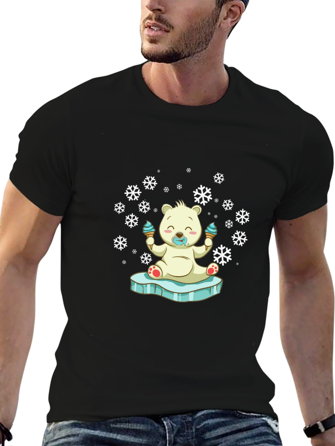 Black Cute Polar Bear Ice Cream T-Shirt view 6