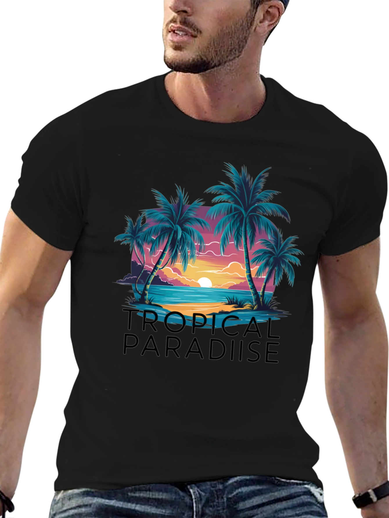 Black Tropical Paradise Graphic Tee - Island Getaway view 6