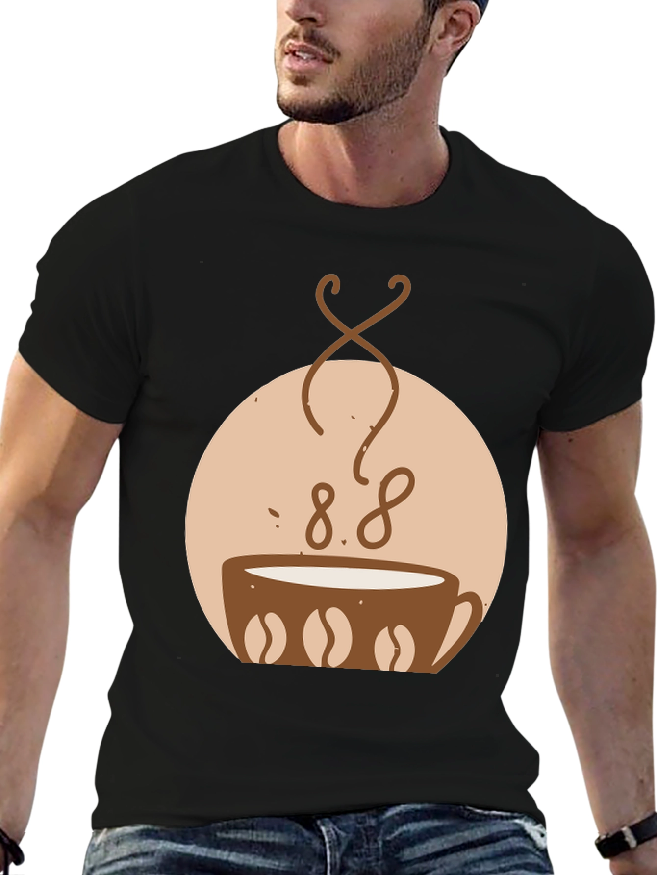 Black Coffee Lover T-Shirt - Coffee Bean Design view 6