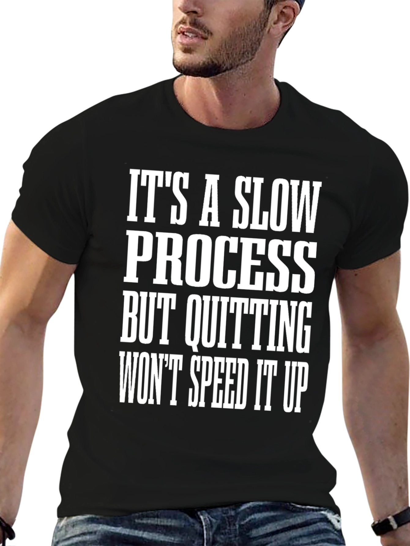 Black Motivational Graphic Tee - Slow Process, No Quitting view 6
