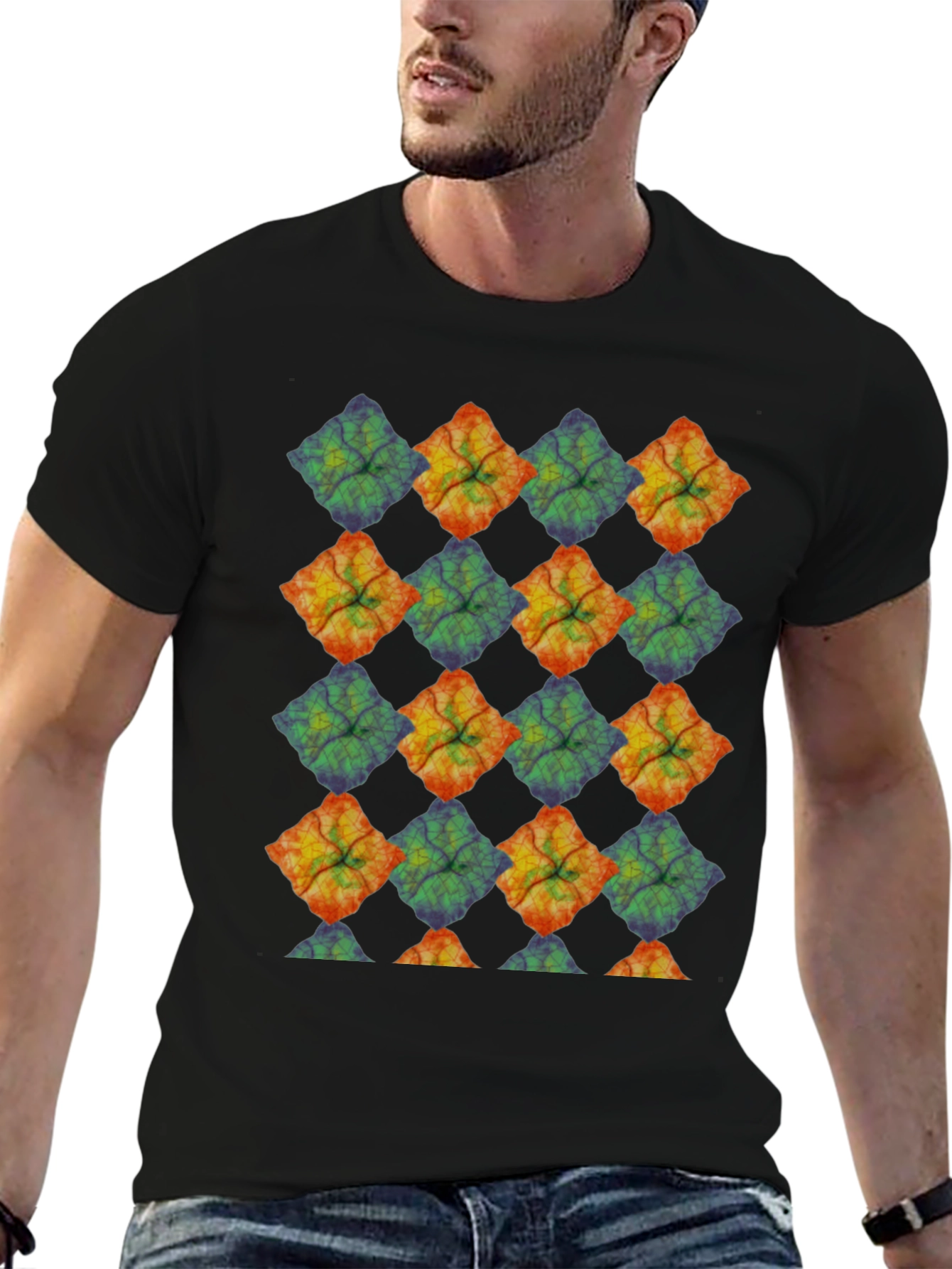 Black Abstract Geometric Pattern Black T-Shirt view 6