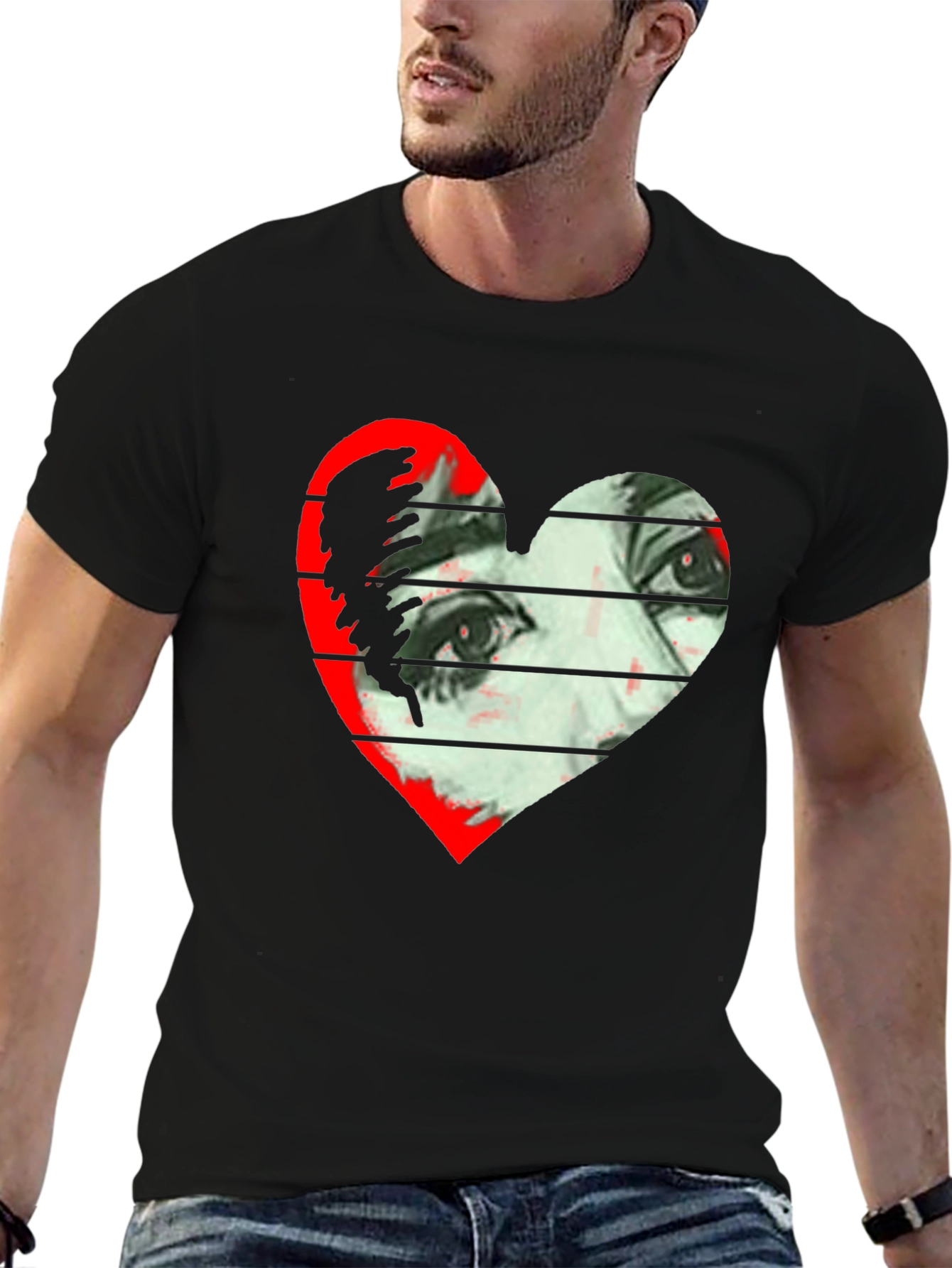 Black Heart Eyes Graphic Tee - Modern Art T-Shirt view 6