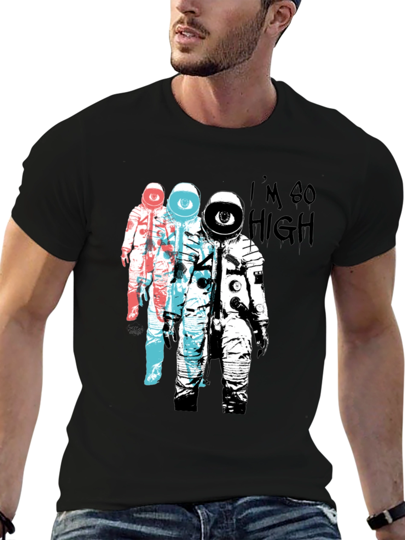 Black Astronaut Eye T-Shirt - I'm So High Graphic Tee view 6