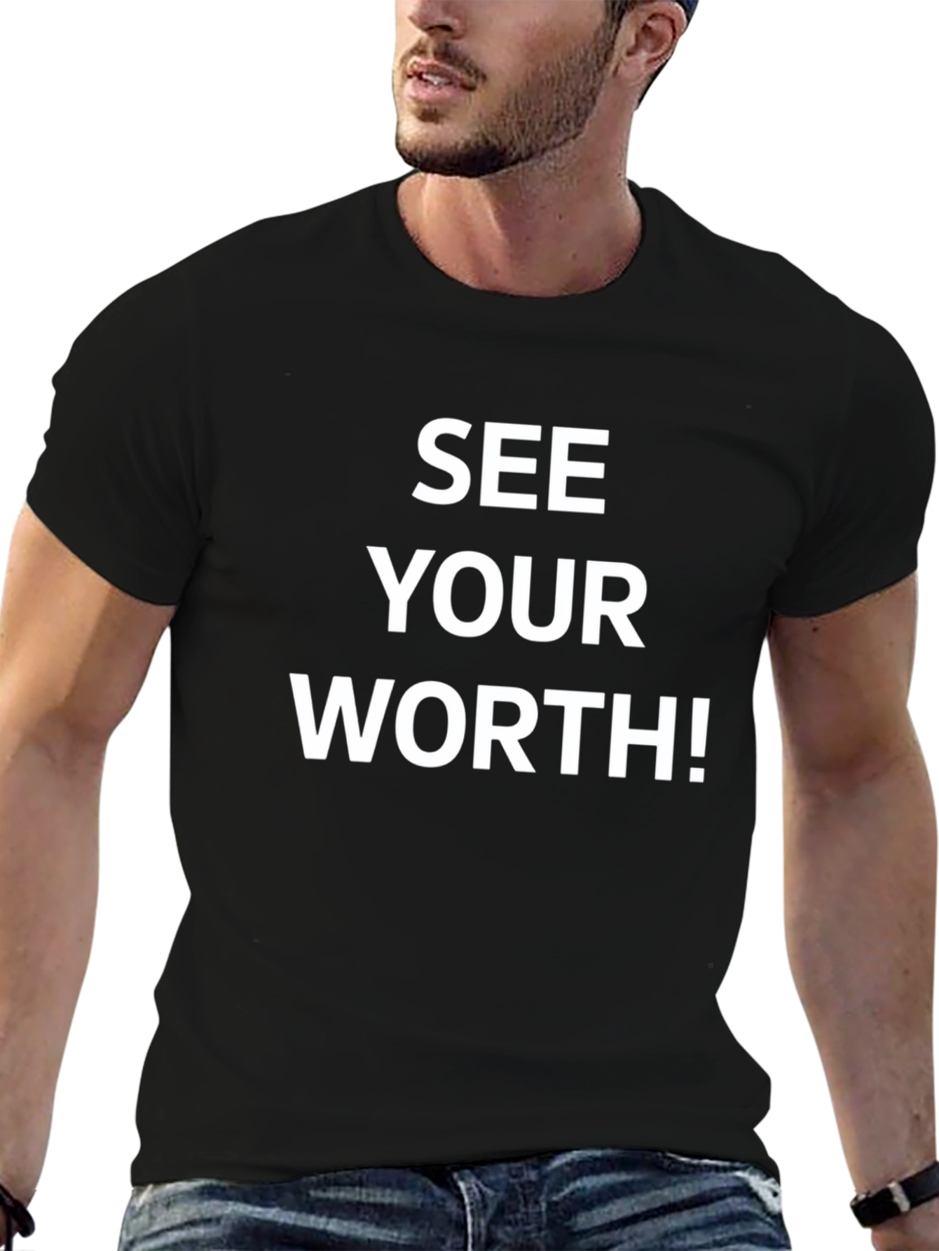 Black See Your Worth! Motivational Graphic Tee - Black view 6