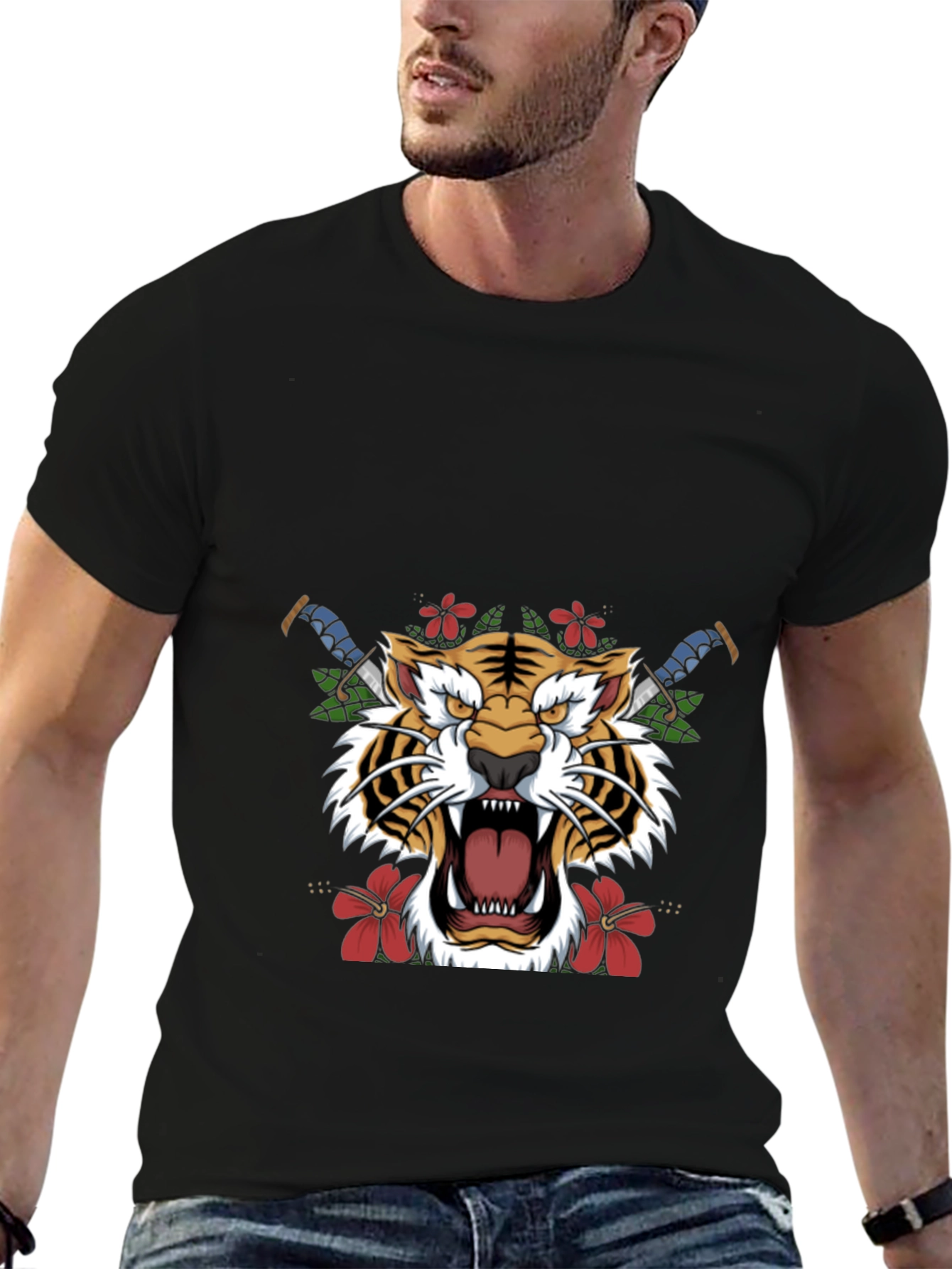 Black Tiger Graphic Print Black T-Shirt view 6
