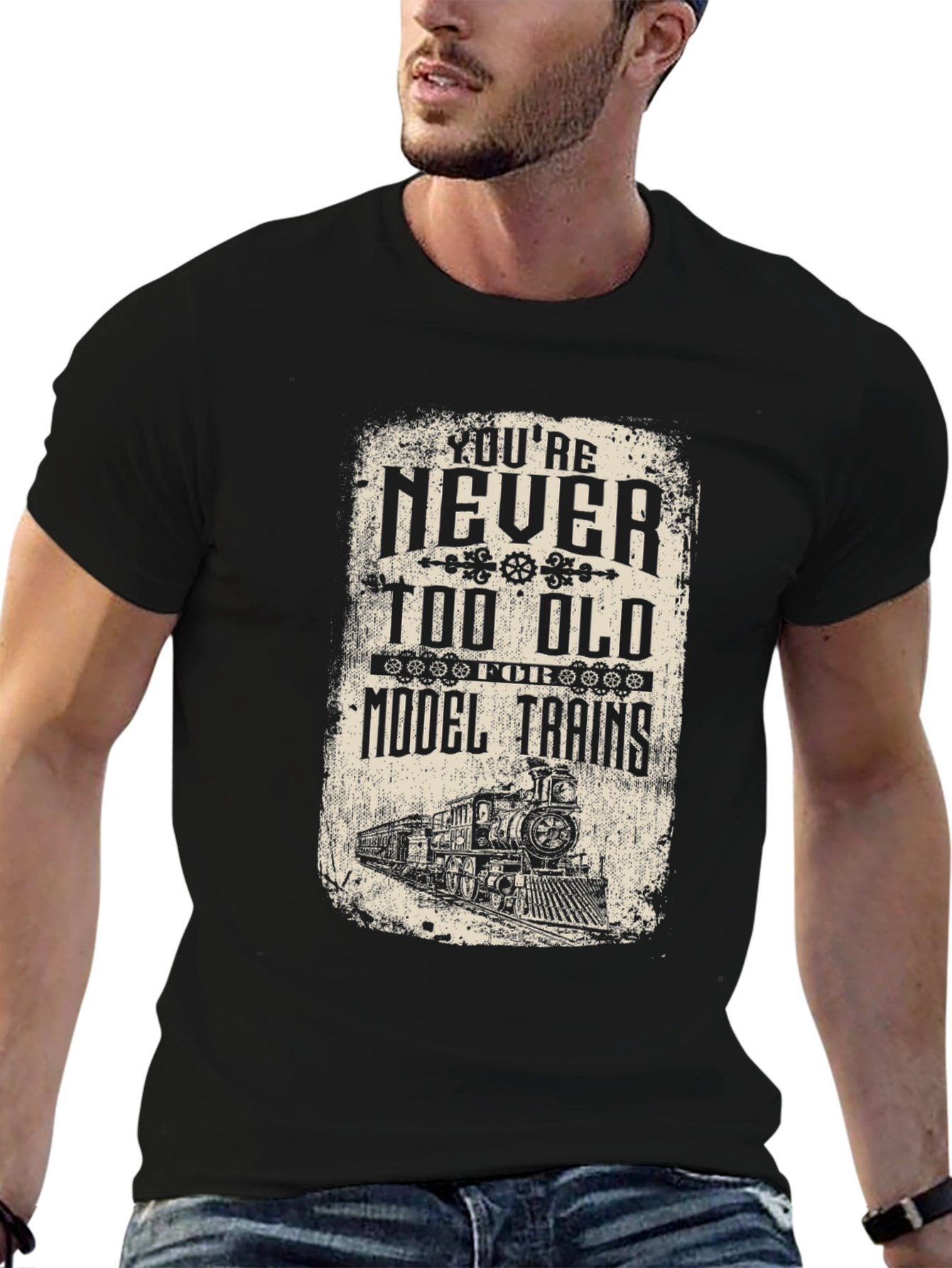 Black Model Train Enthusiast Black T-Shirt view 6