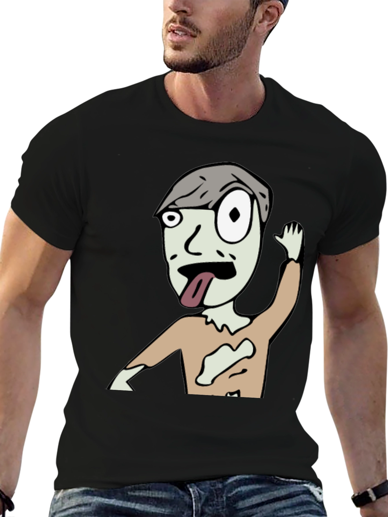 Black Zombie Cartoon Graphic Black T-Shirt view 6