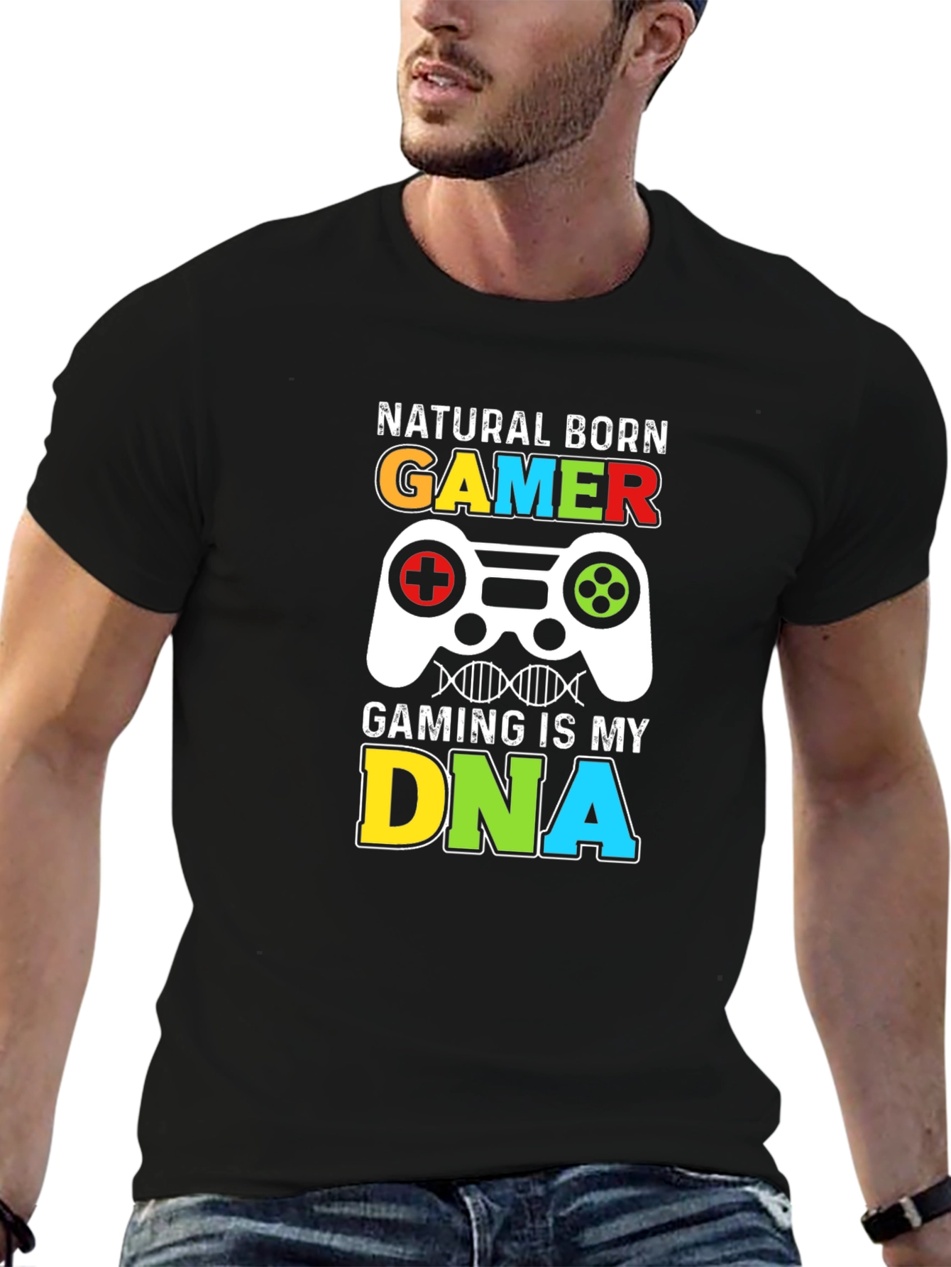 Black Natural Born Gamer T-Shirt - Gaming is My DNA view 6