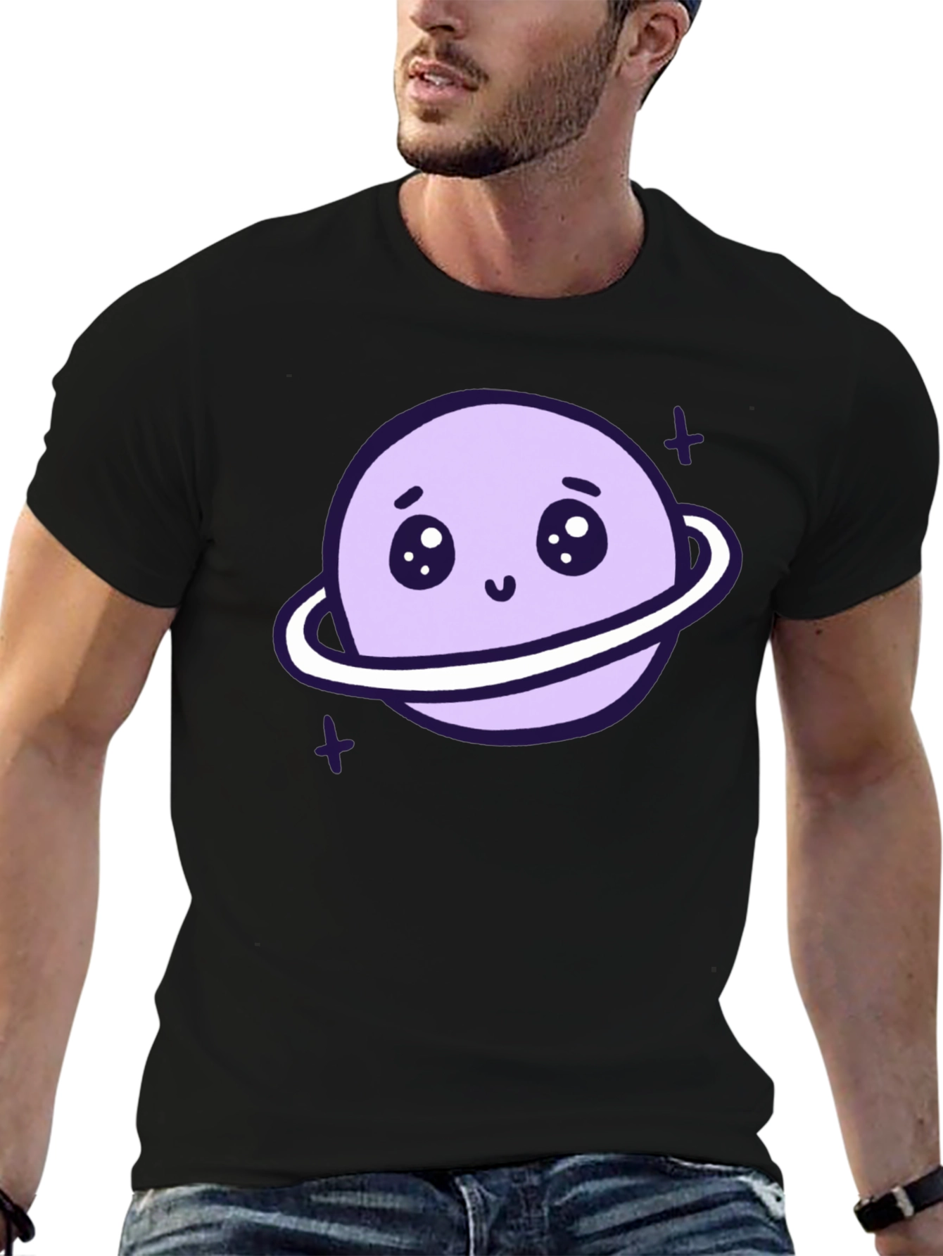 Black Cute Planet Graphic T-Shirt - Black view 6