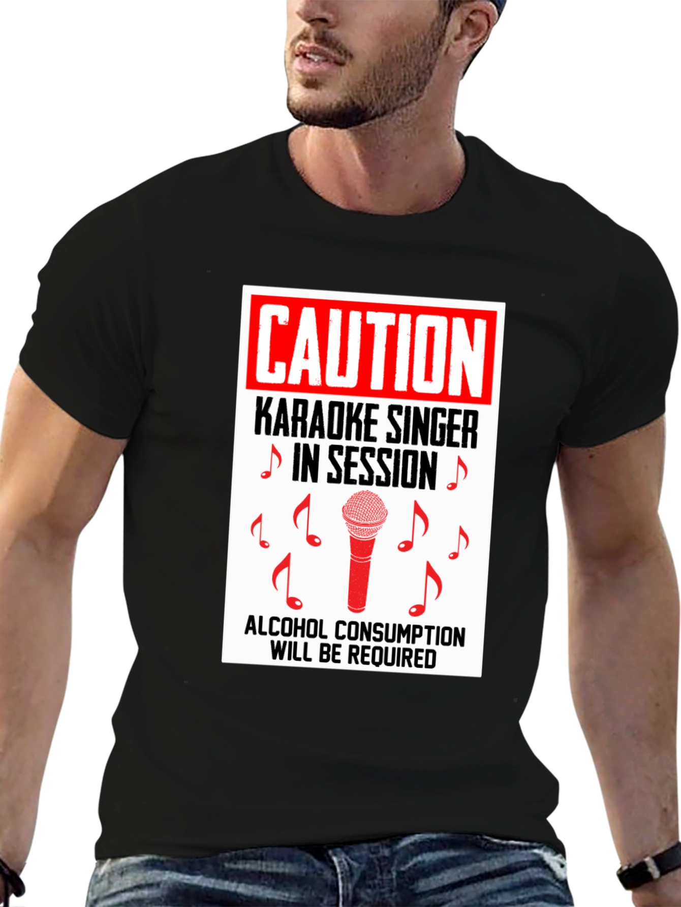 Black Karaoke Singer Caution T-Shirt view 6