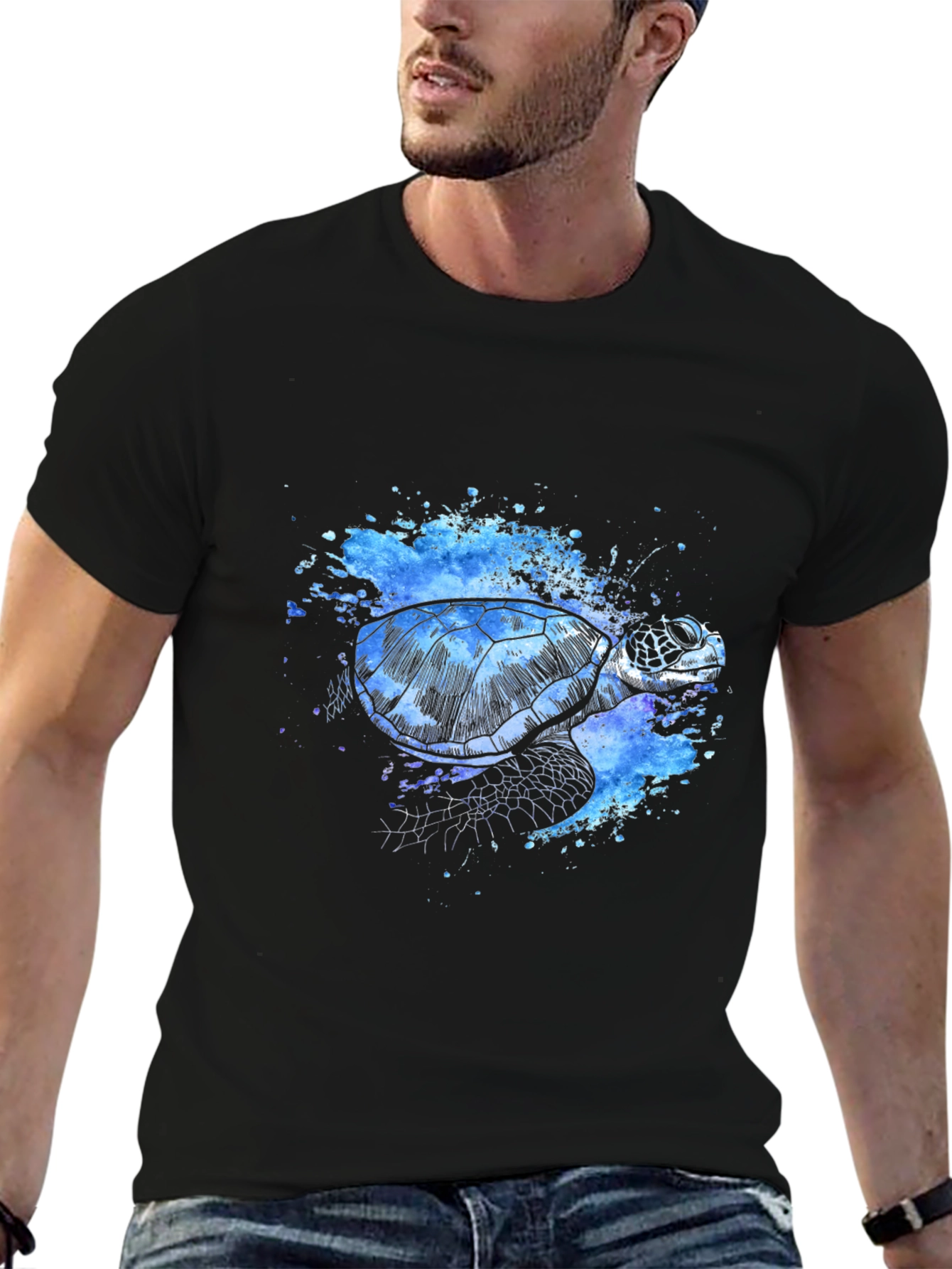 Black Turtle Splash T-Shirt - Unique Artistic Design view 6