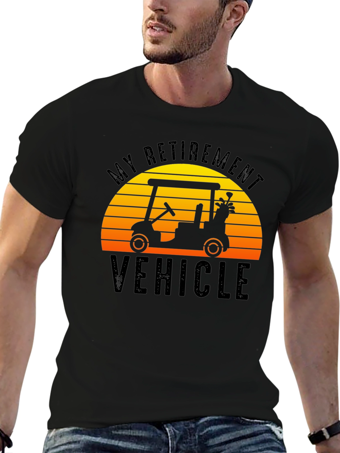 Black My Retirement Vehicle T-Shirt Golf Cart Sunset Tee view 6