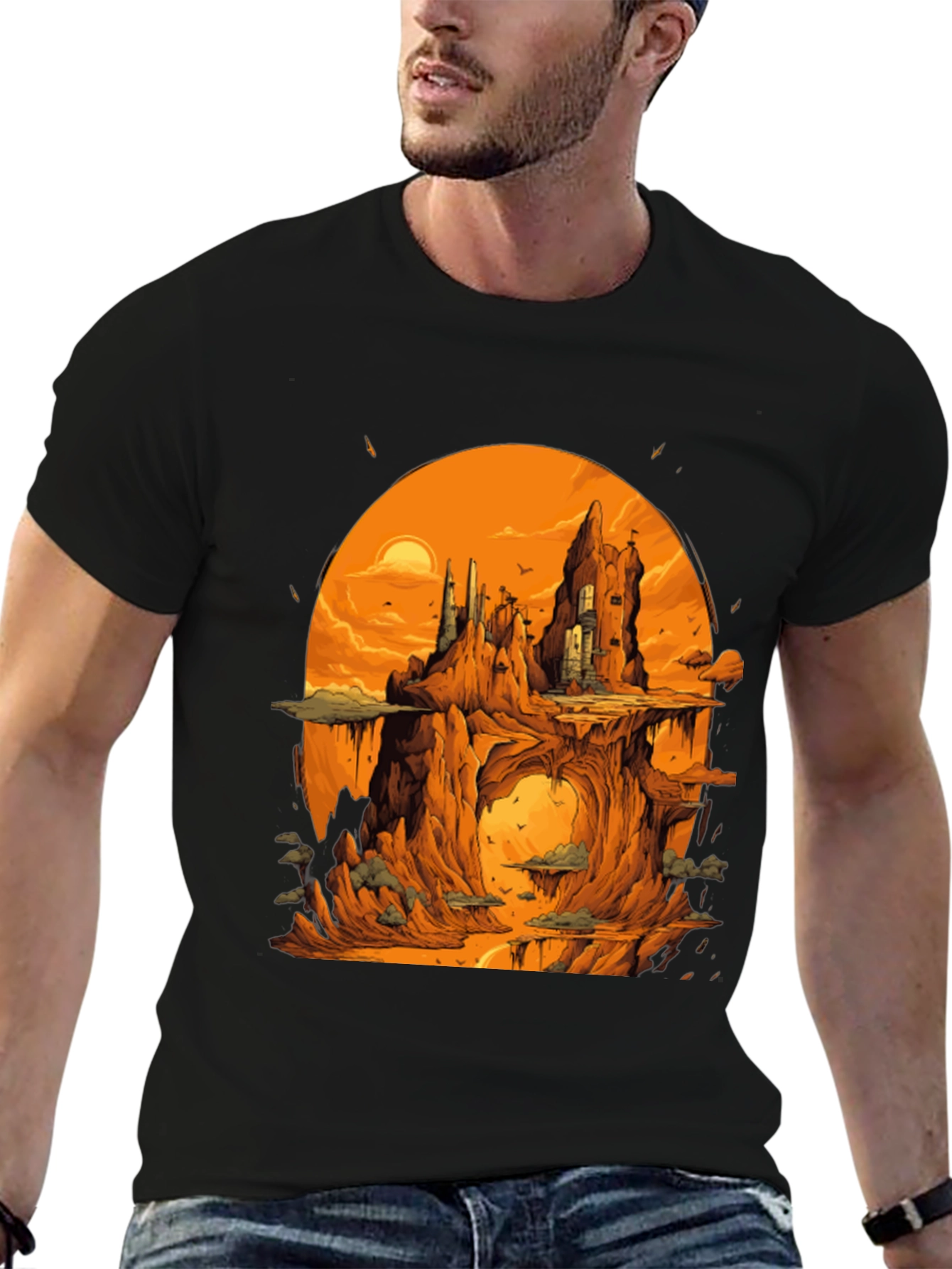 Black Fantasy Landscape Black Graphic Tee view 6