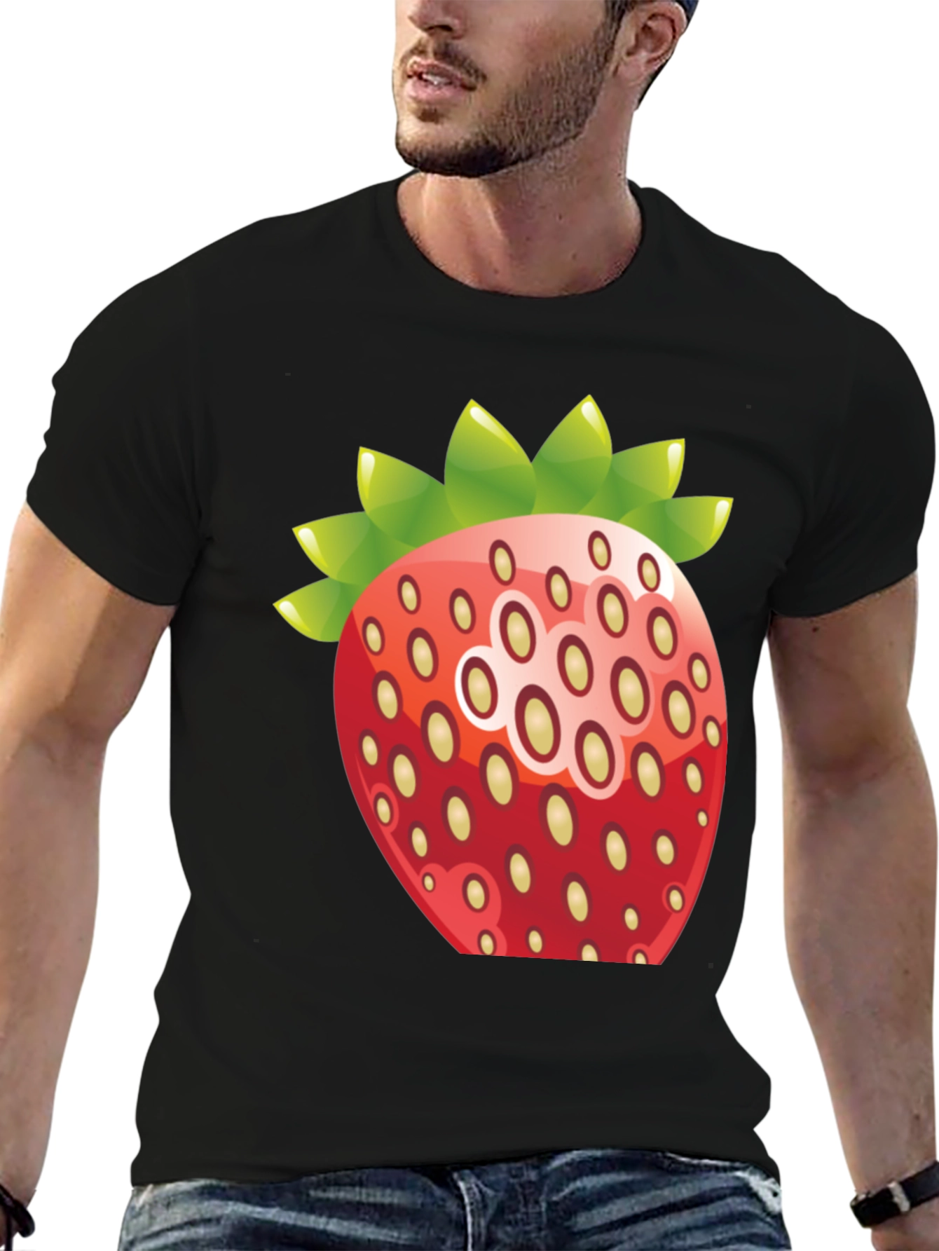 Black Strawberry Graphic Print Crew Neck T-Shirt view 6