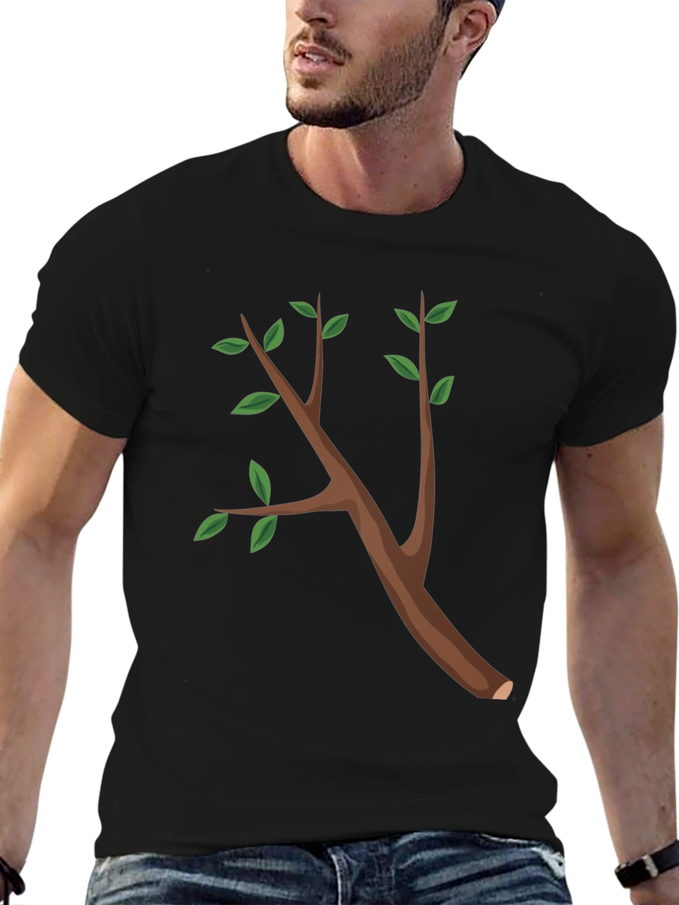 Black Nature Branch Graphic Tee - Black Cotton T-Shirt view 6