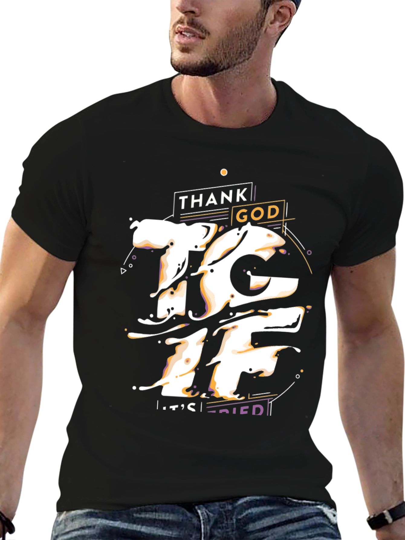 Black Thank God It's Fried Graphic T-Shirt view 6