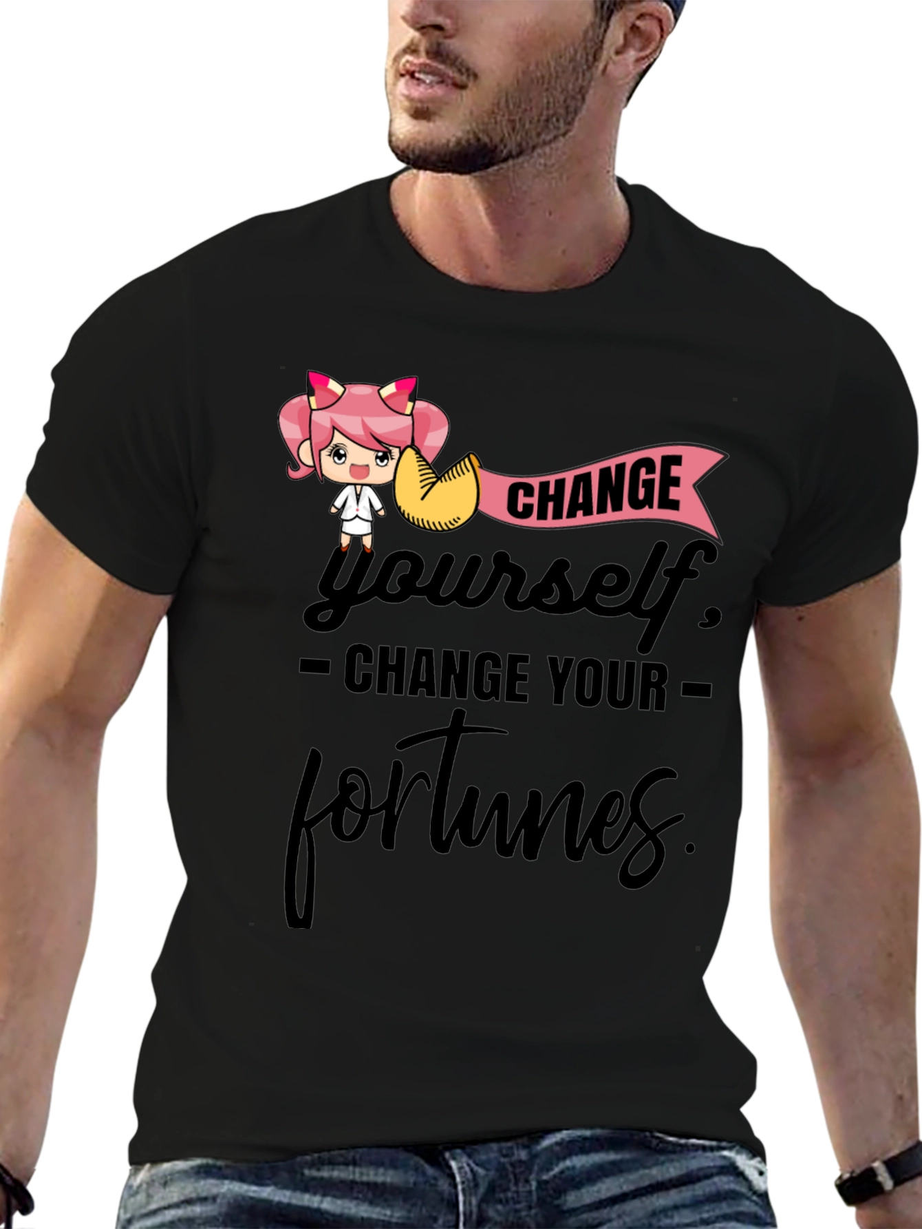 Black Change Yourself T-Shirt - Unisex Black Tee view 6