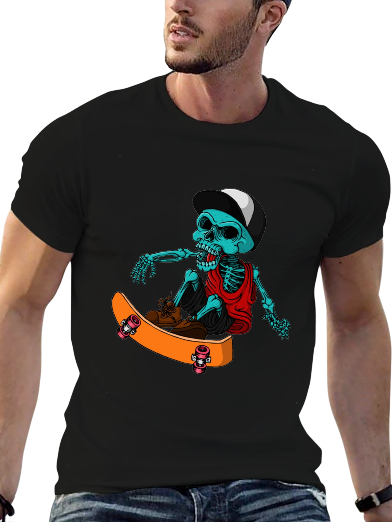 Black Skateboarding Skeleton T-Shirt view 6