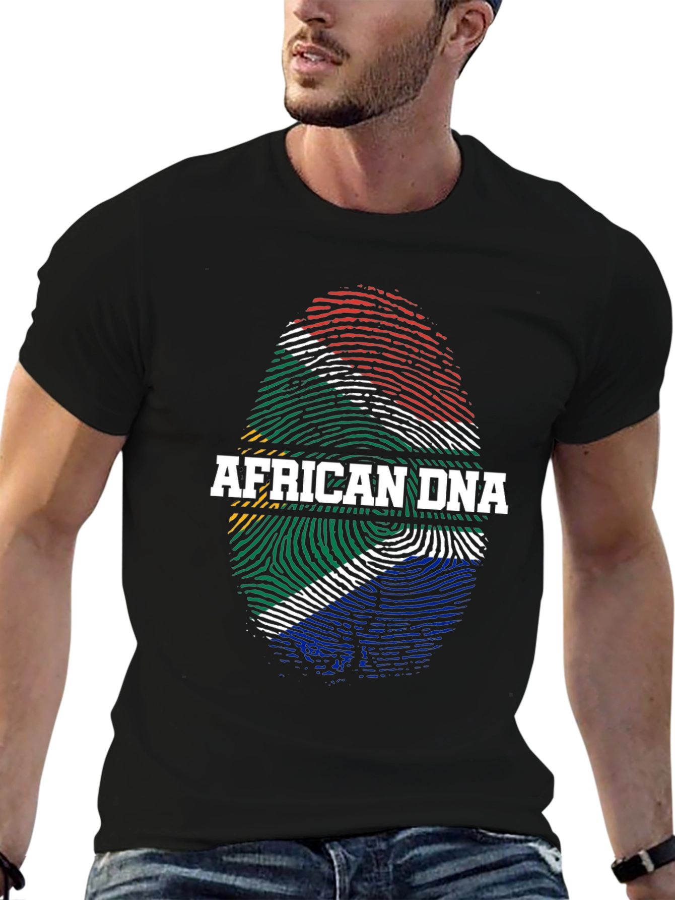 Black African DNA Flag Fingerprint T-Shirt view 6