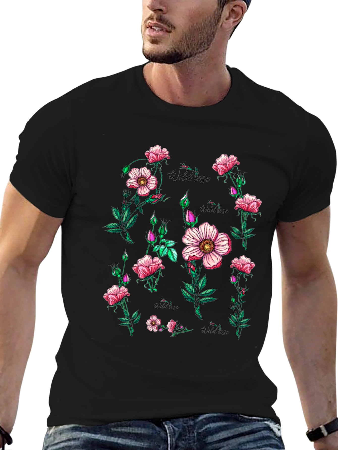 Black Wildrose Floral Print Black T-Shirt view 6