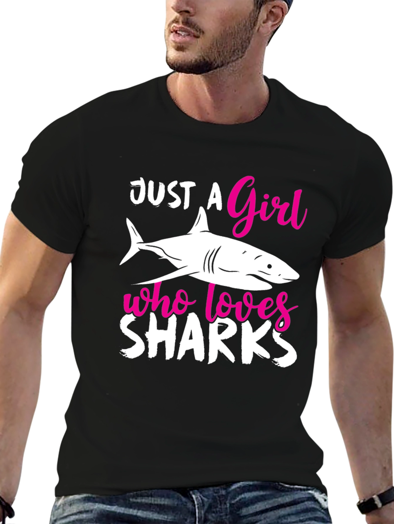 Black Just a Girl Who Loves Sharks T-Shirt view 6