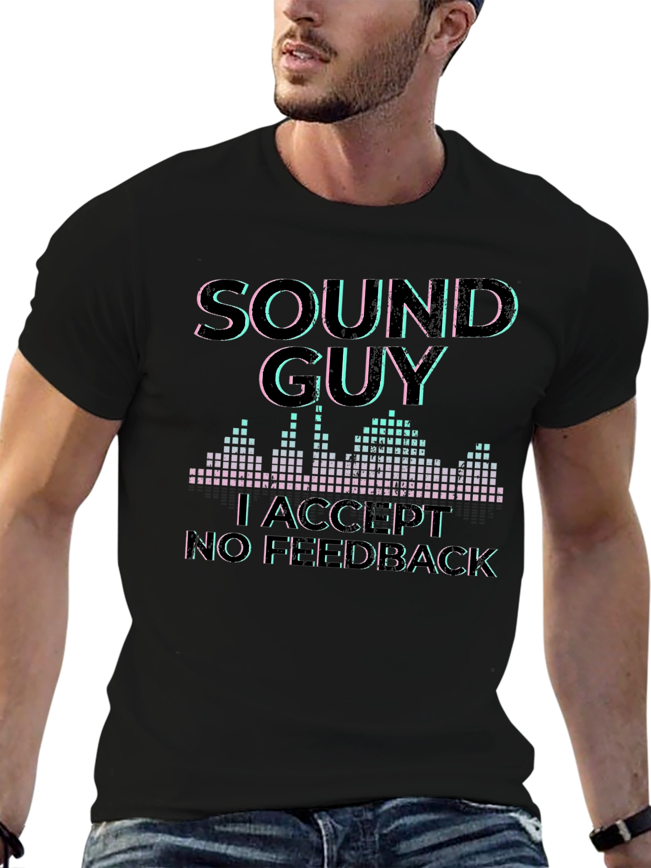 Black Sound Guy Graphic T-Shirt - No Feedback Accepted view 6