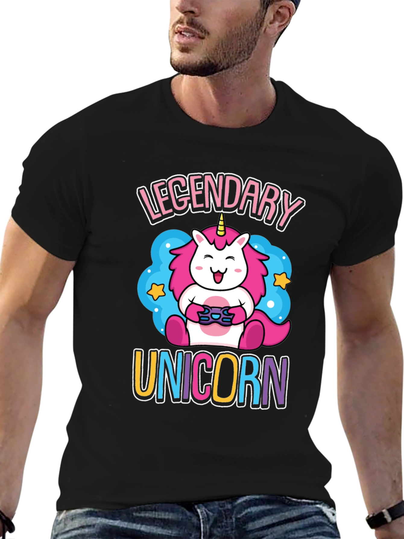 Black Legendary Unicorn Gamer Graphic T-Shirt view 6