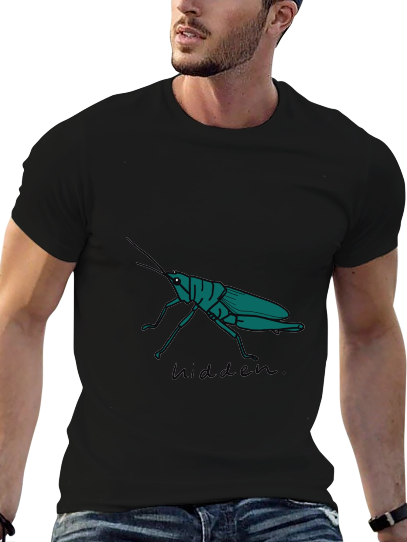 Black Grasshopper Graphic Tee - Hidden Nature Design view 6