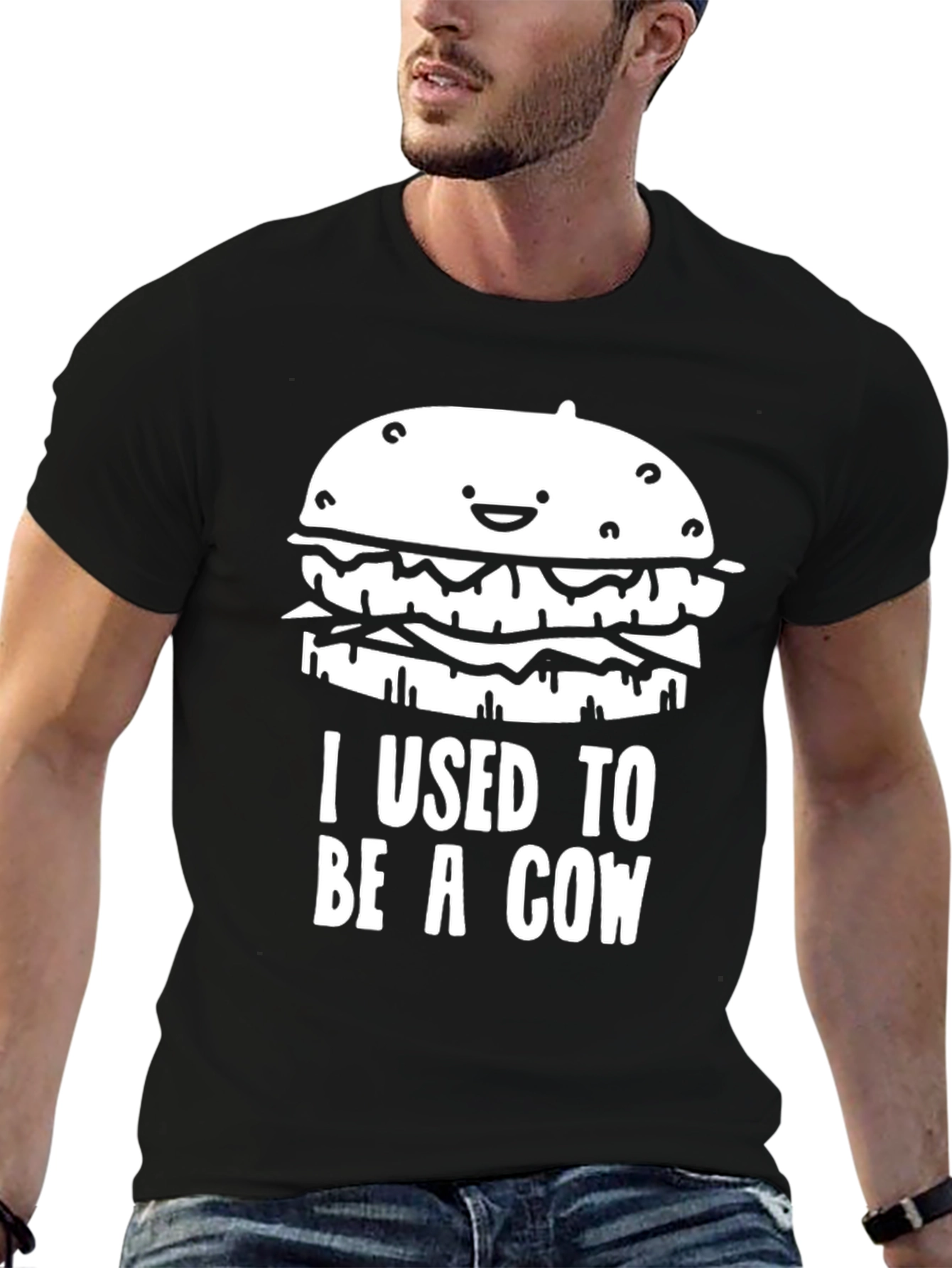 Black Funny Hamburger T-Shirt: I Used to Be a Cow view 6